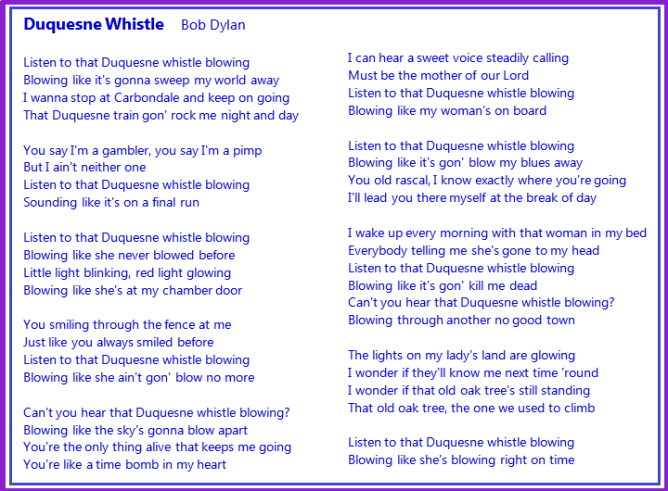 Duquesne Whistle lyrics new